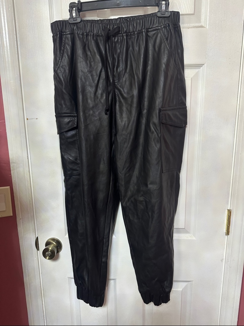 Almost Famous Black Faux Leather Cargo Joggers for Men